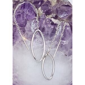 14K White Gold Oval Chain Dangle Earrings - Signed [HANA]